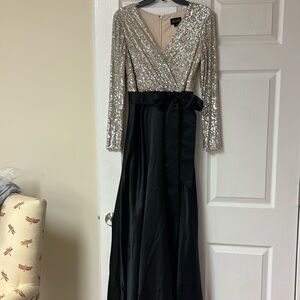 NWT Xscape black satin and sequin party/formal dress size 6